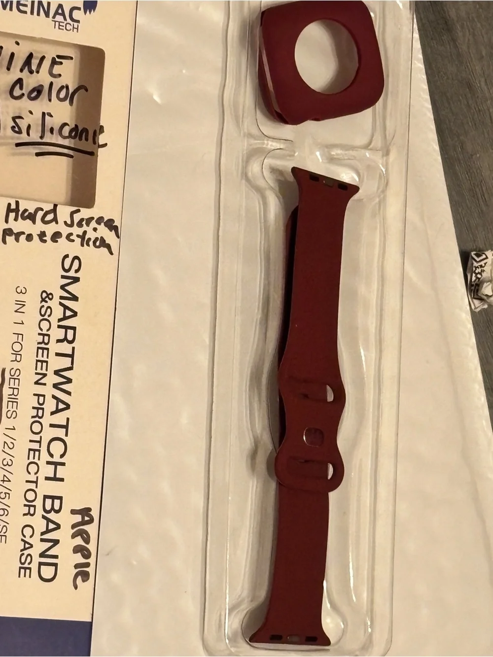Burgundy Silicone Smartwatch Band with Protective Case